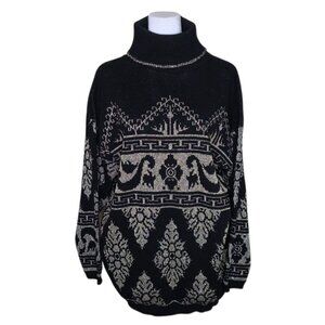Rose Vintage 80s Turtleneck Sweater Womens Size XL Black and Gold